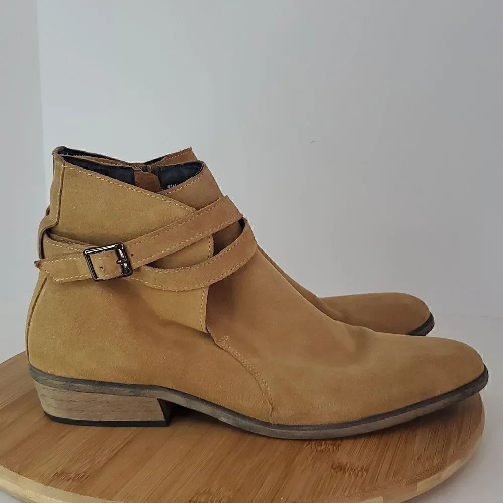 The Rail Seneca Buckle Zip Up Ankle Boot Camel Tan Suede Men's Size 41M / US 8